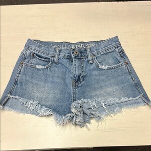 Vanilla Star Shorts Womens Size 0 Blue Jean Denim Distressed Frayed Raw Hot